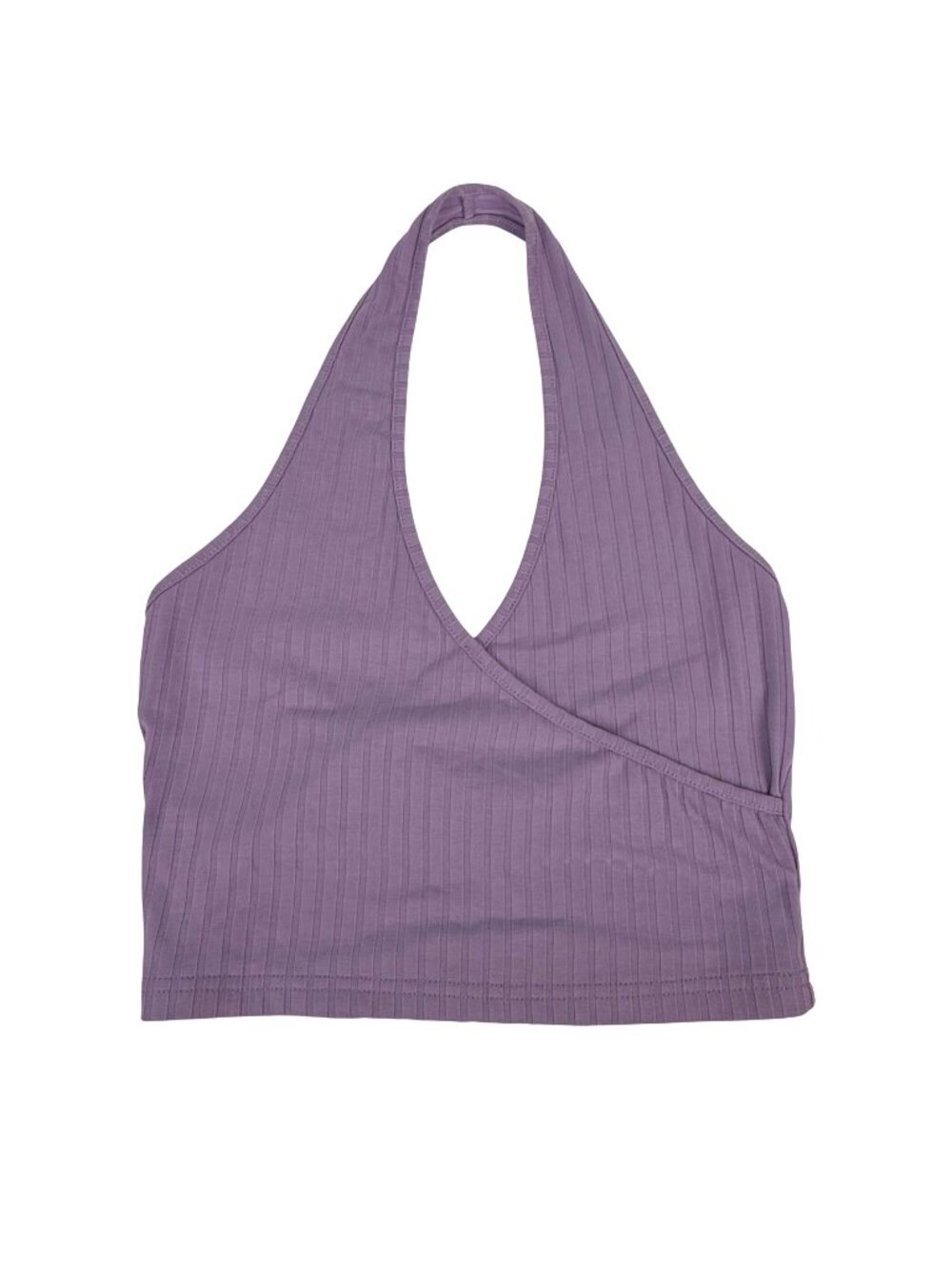 Shein Purple Crop Halter Top V-Neck Ribbed Size M